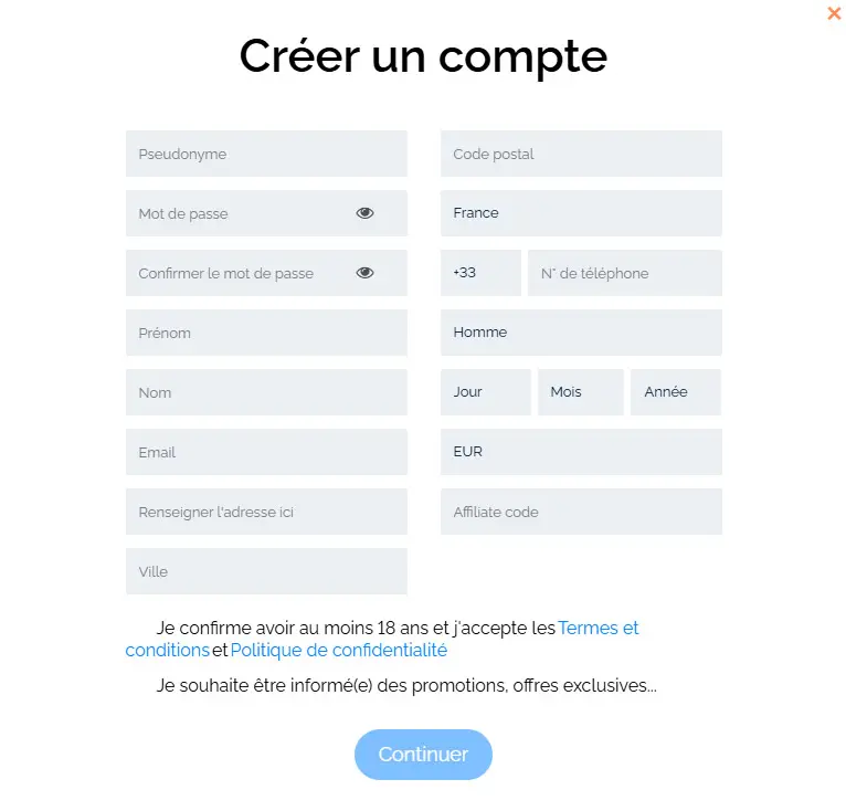 Processus d'inscription SOS Casino